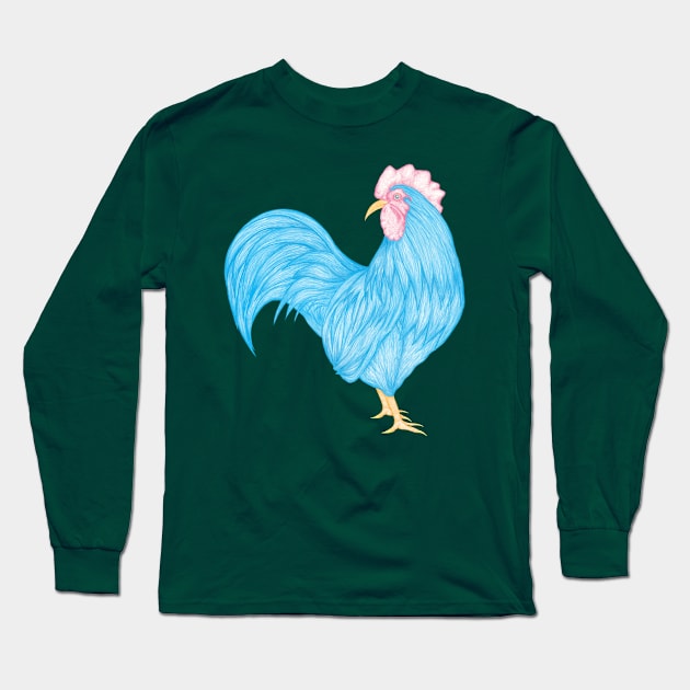 Blue Rooster Long Sleeve T-Shirt by Ranggasme